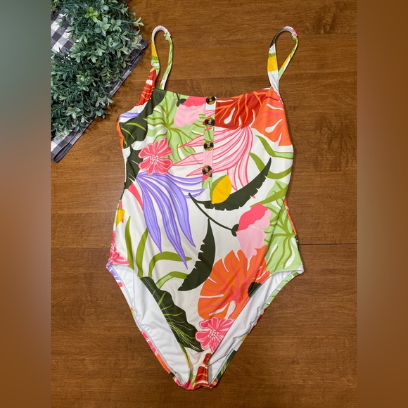 SOCIAL STANDARD BY SANCTUARY vibrant floral one piece swimsuit buttons size XL - Picture 2 of 13